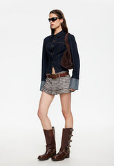 Double Ruffle Mini Skort - Cocoa Plaid Lioness Fashion