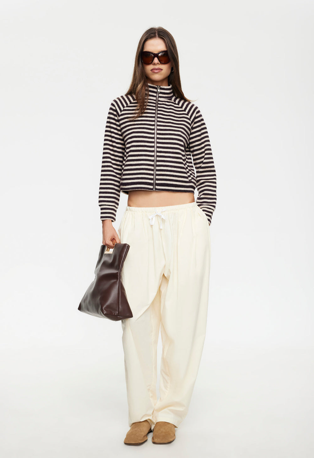 Bloom Knit jacket - Beige Chocolate Stripe Lioness Fashion