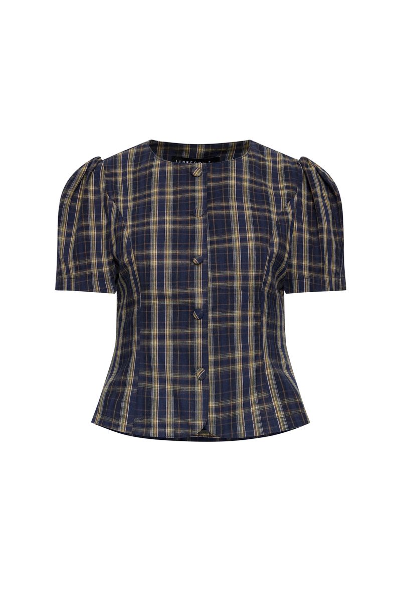 FEMME BLOUSE - NAVY LEMON PLAID Lioness Fashion