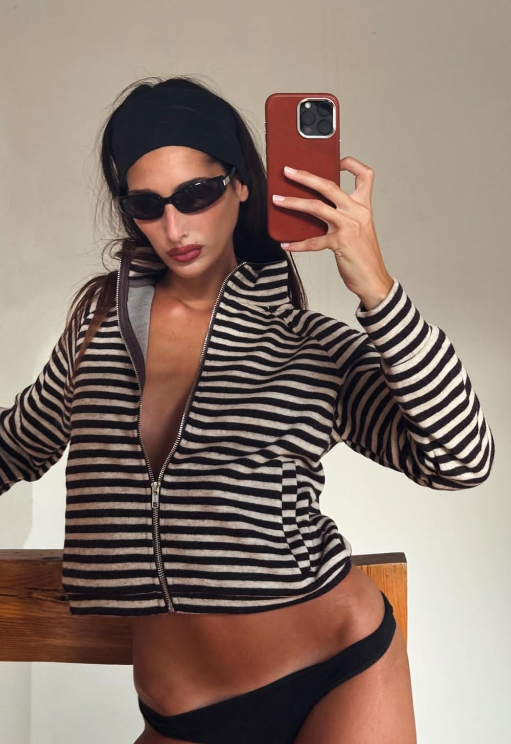 Bloom Knit jacket - Beige Chocolate Stripe Lioness Fashion