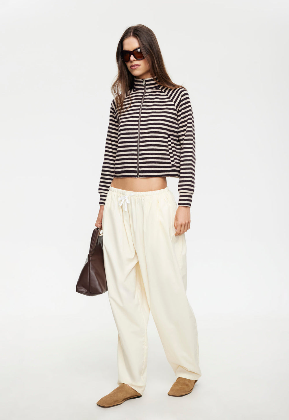 Bloom Knit jacket - Beige Chocolate Stripe Lioness Fashion