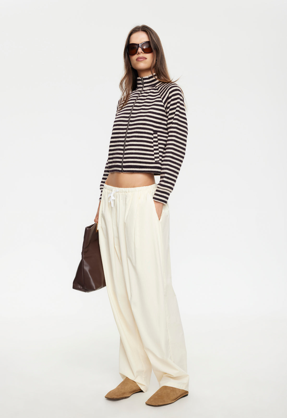Bloom Knit jacket - Beige Chocolate Stripe Lioness Fashion