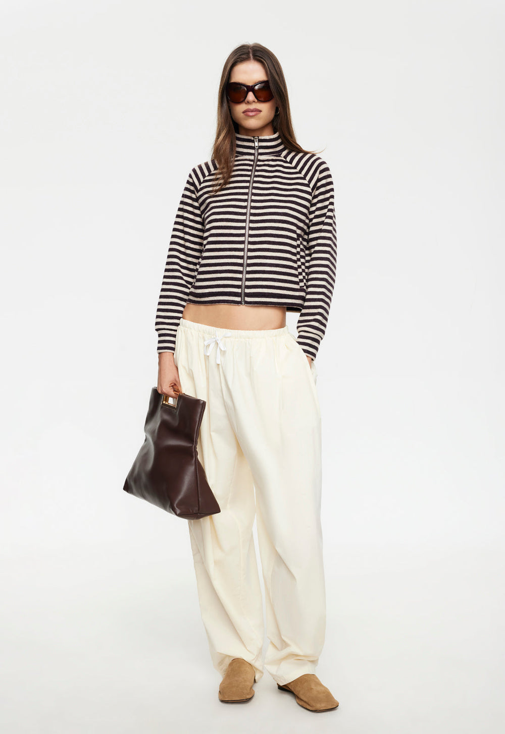 Bloom Knit jacket - Beige Chocolate Stripe Lioness Fashion