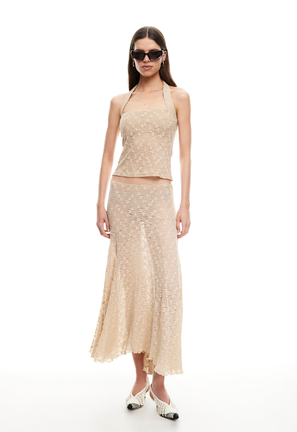 IN BLOOM LACE MIDI SKIRT - TAUPE Lioness Fashion